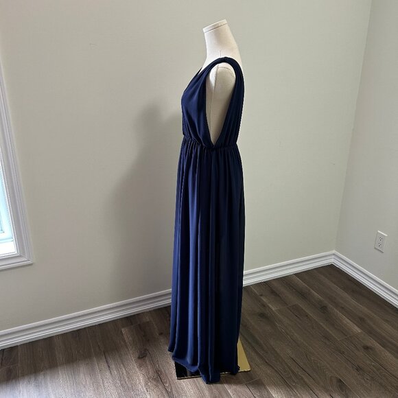 EUC Popygum Navy Blue Plunging Neckline Gala Dress, Wedding Guest Dress, Maxi - Picture 4 of 9